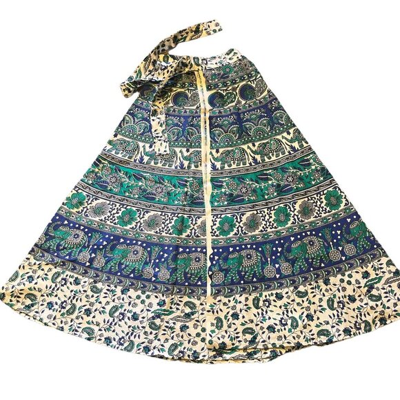 Blue/White Wrap Maxi Skirt Elephants Made in India NWT - Picture 1 of 2